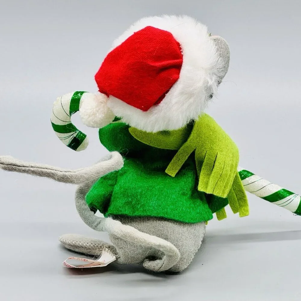 Annalee Mouse Candy Cane Santa Hat 6.5 inch 1988 Vintage Christmas USA Open Eyes
